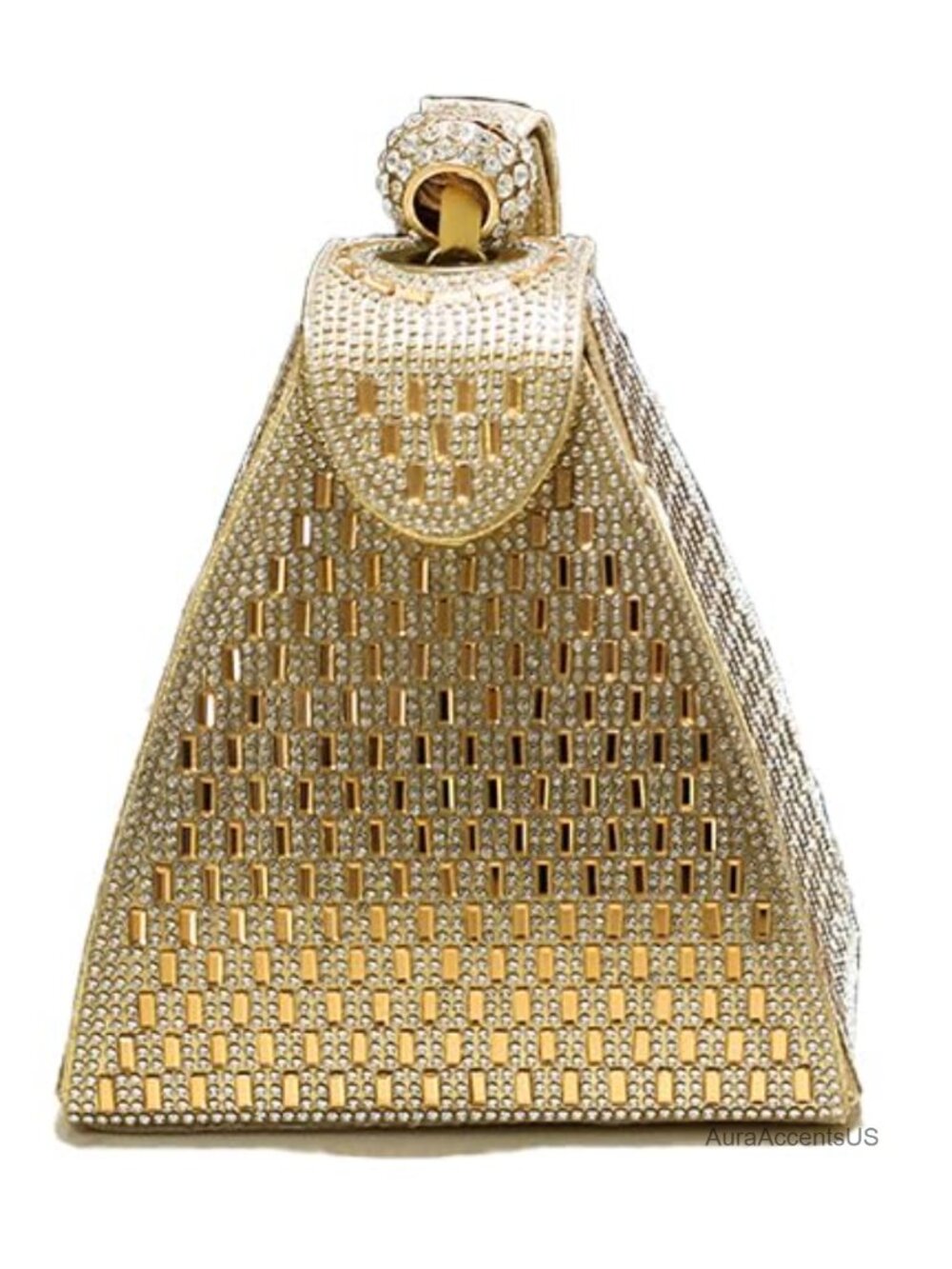 Rhinestone Pyramid Evening Clutch Bag Synthetic Leather Magnetic Closure
